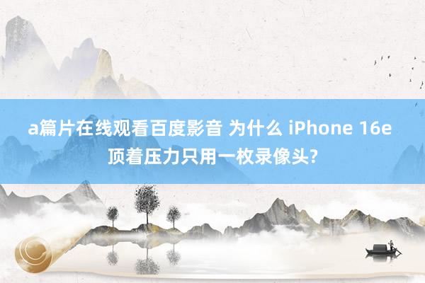 a篇片在线观看百度影音 为什么 iPhone 16e 顶着压力只用一枚录像头?